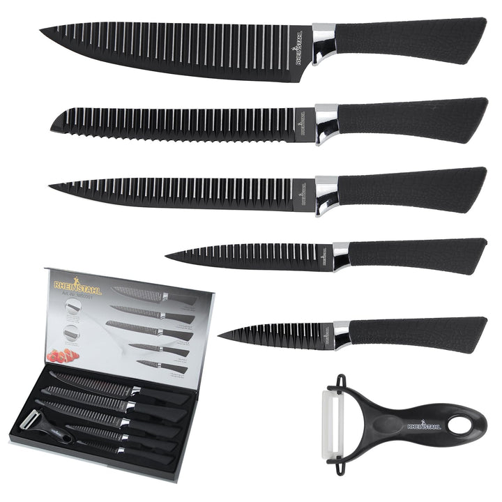 Messerset Scharf 6-teilig, Ergonomischen Küchenmesser Sets, Schwarz | Kochmesser, Brotmesser, Tranch