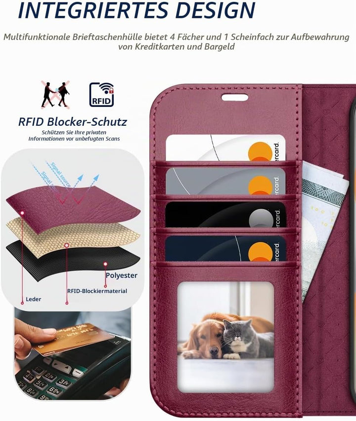 OCASE Handyhülle für Samsung Galaxy S24 FE Hülle Premium Leder Burgundy | Flip Klappbare Klapphülle