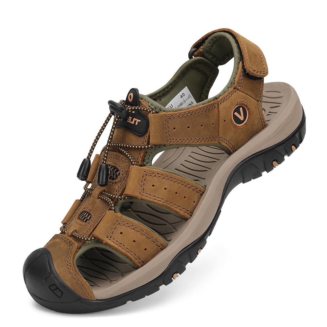 FLARUT Sandalen Herren Outdoorsandalen Sommer Wanderschuhe Trekkingsandalen Leder Strand Wandersanda