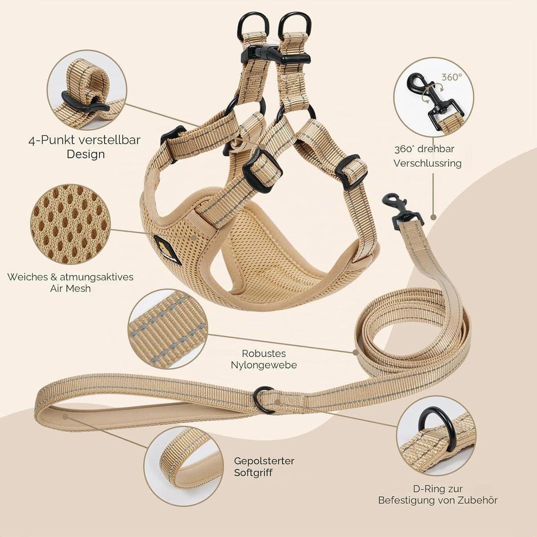 BELLA & PAL Hundegeschirr und Leine Set, Step-in Design mit atmungsaktivem Air-Mesh, reflektierenden