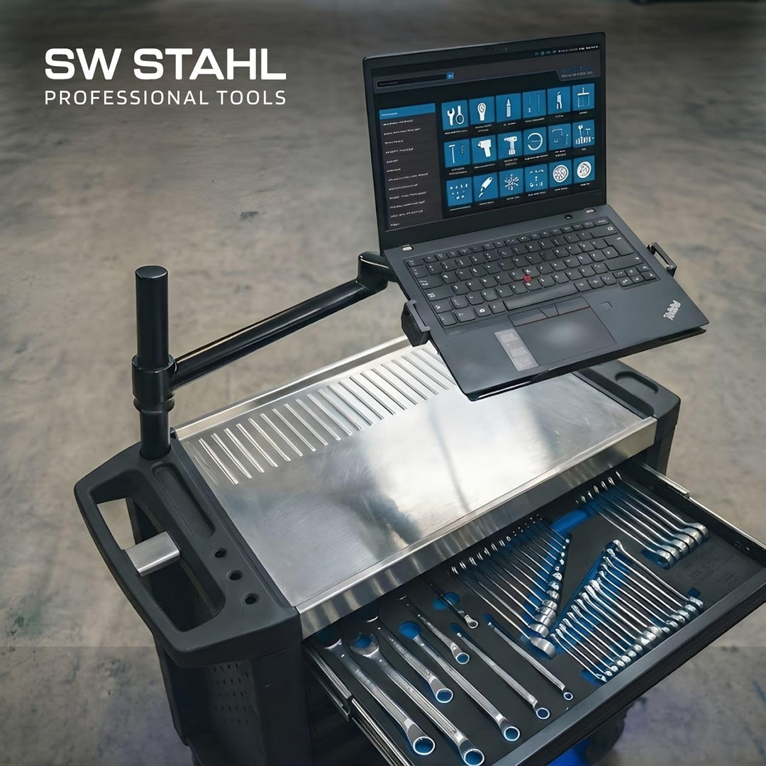 SW-Stahl 07124L Laptop Halter für Werkstattwagen I Tabletständer verstellbar I Laptopständer höhenve