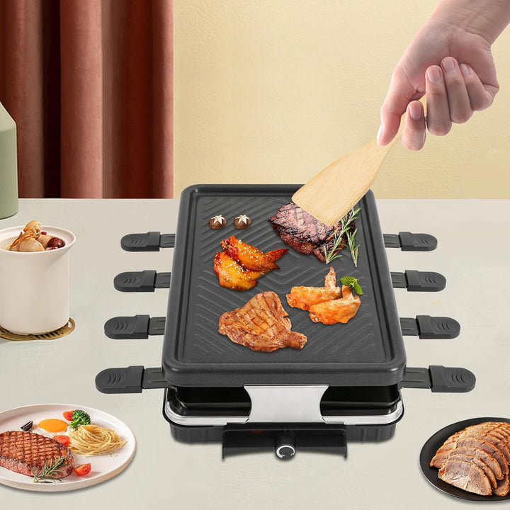 Elektrisch Grill Raclette 2 Personen, 1300W Tragbarer Elektrogrill Tischgrill mit Abnehmbare Grillpl