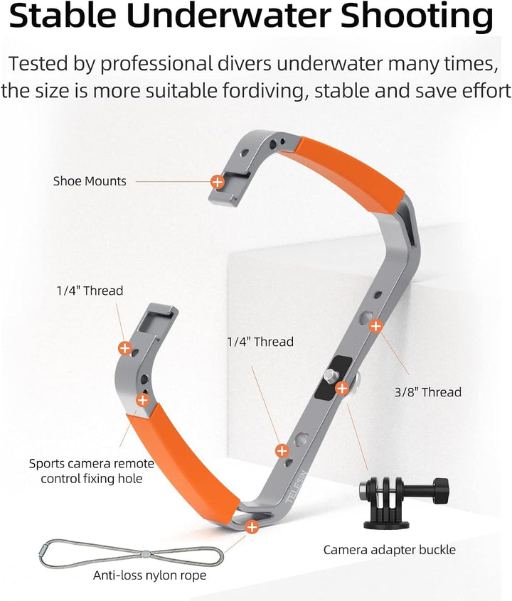 AuyKoo Diving Rig Stabilizer Aluminiumlegierung Doppelarmhalterung für GoPro Hero 11 10 9 8 7 6 Inst