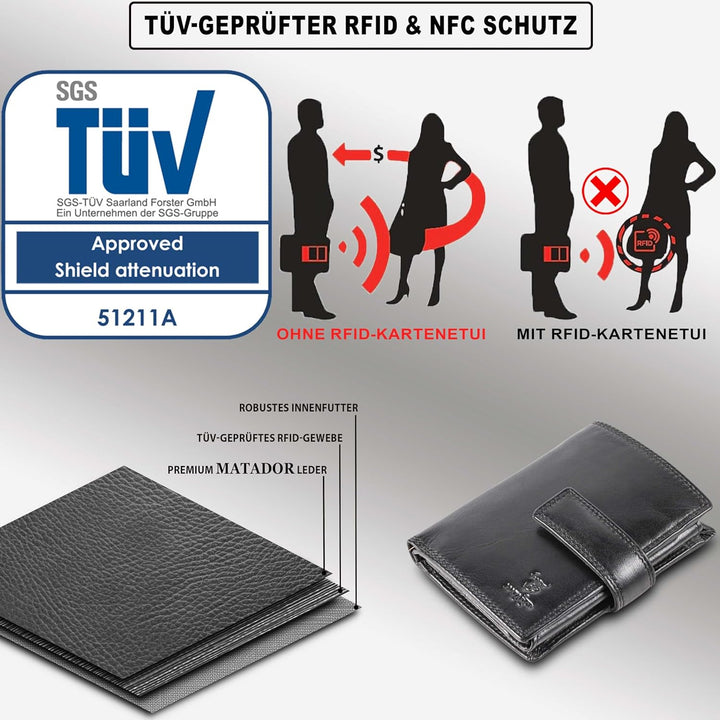 MATADOR Herren Biker Geldbörse Portemonnaie Leder mit Kette | Brieftasche Portmonee Männer mit RFID