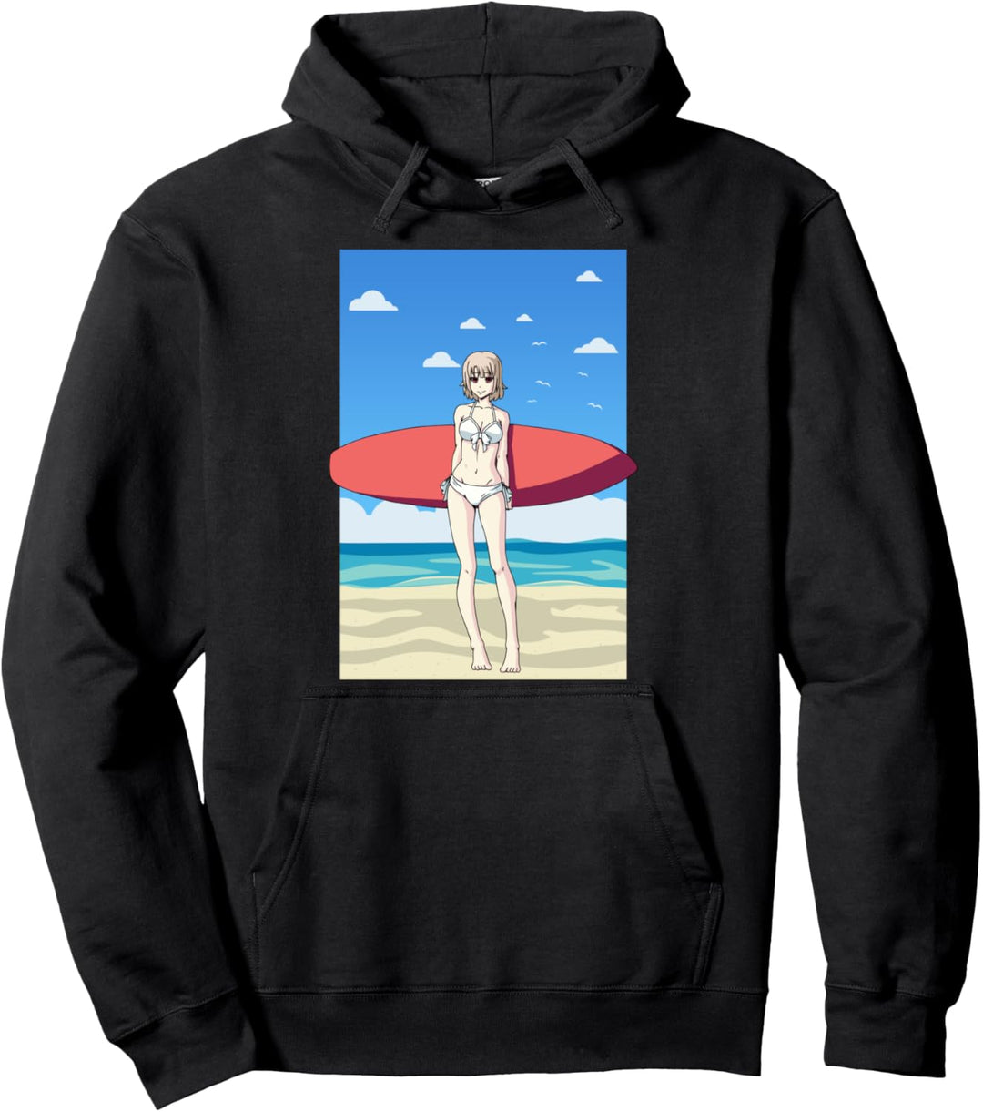 Surfer Anime Girl Surfbrett Retro Bikini Surfen Otaku Weeb Pullover Hoodie