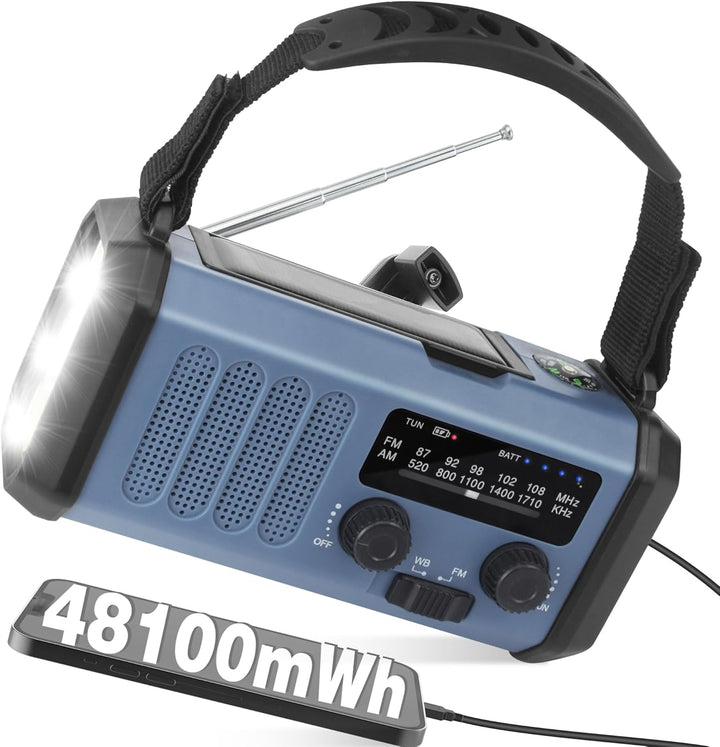 10000mAh Tragbare Solar Kurbelradio, Dynamo Weltempfänger Notradio mit AM FM Radio, Aufladbar Powerb