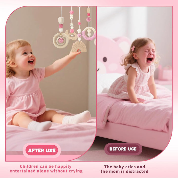 BINYI Spielbogen Baby Spielzeug ab 0 Monate Spielbögen Baby Gym Anhänger Holz 4 Stück Spielebogen Ba