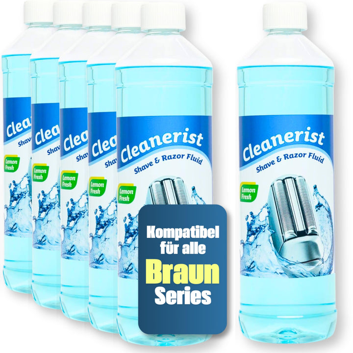 6x1 Liter Cleanerist Scherkopfreiniger zum Nachfüllen geeignet für die Rasierer von Braun Clean &amp; Re