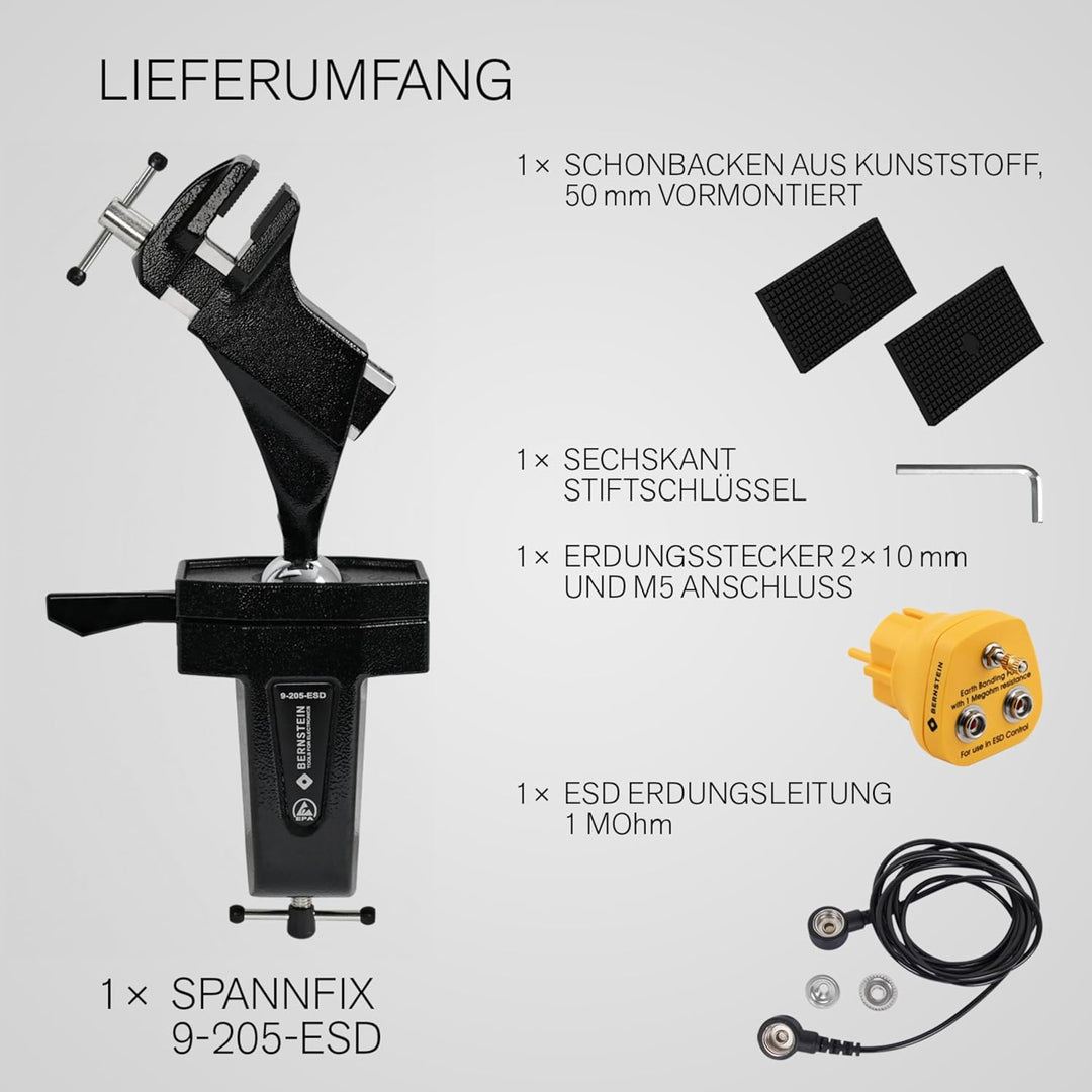 BERNSTEIN ESD Set Kugelgelenk-Schraubstock Drehbar 360° | Neigungswinkel +/- 45° | Zum Anklemmen | A