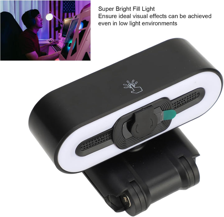 4K-Webcam, Integriertes Mikrofon, Superhelles Fülllicht, Auto Beauty USB-PC-Kamera für Laptop-Comput