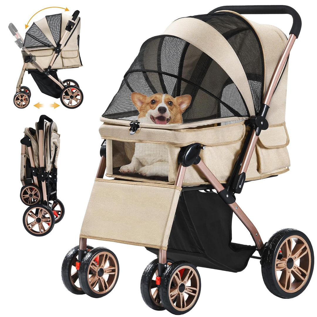 DWVO Hundebuggy 3 in1 Hundebox Transporttasche, Faltbar klappbar Katzenwagen Bis 22kg, 360° Verschle