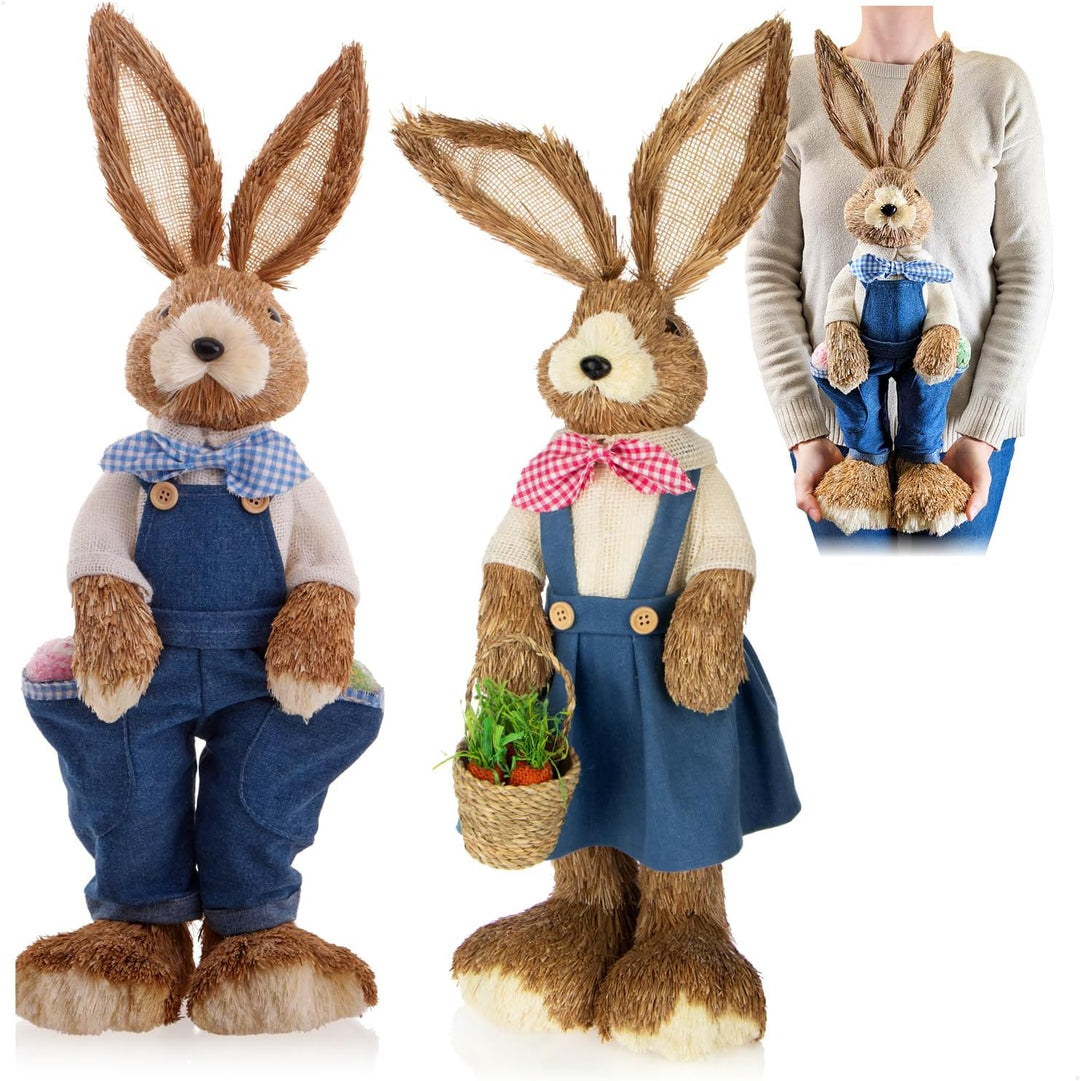 com-four® 2X Stroh Osterhase handgemacht - Deko-Osterhase zur Osterdekoration - Strohfiguren für Ost