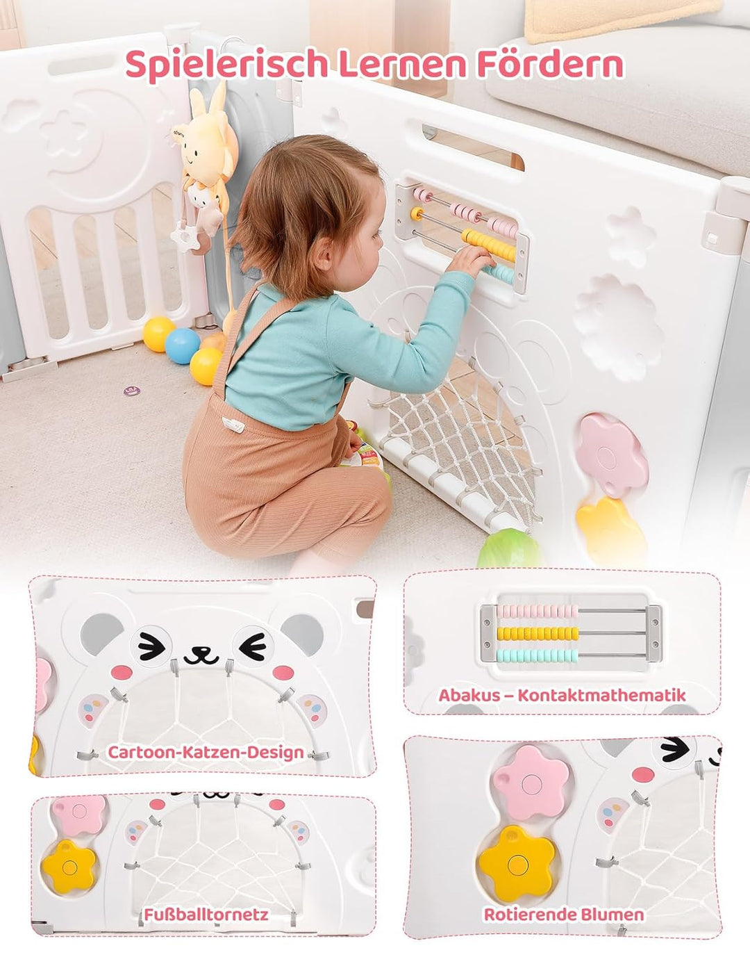 Dripex Laufgitter Laufstall Baby Absperrgitter 14-Paneele Schutzgitter Krabbelgitter für Kinder aus