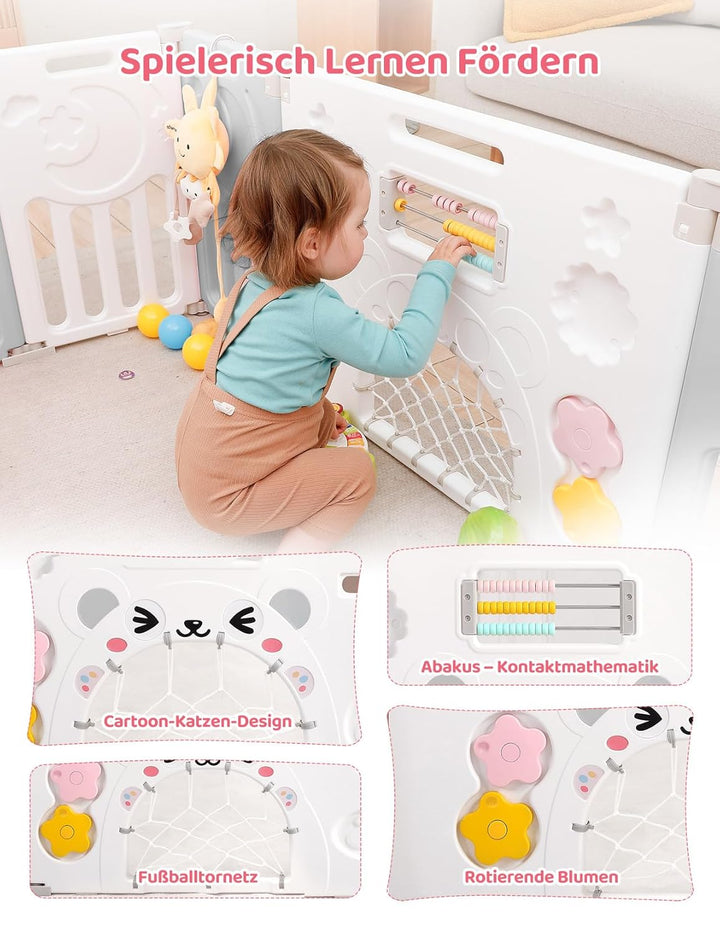 Dripex Laufgitter Laufstall Baby Absperrgitter 14-Paneele Schutzgitter Krabbelgitter für Kinder aus