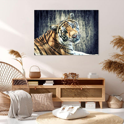 Bilder auf Leinwand 100x70cm Leinwandbild Indien stein tiger wild Gross Wanddeko Bild Schlafzimmer K