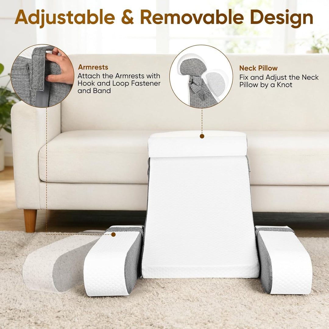Ergonomisches Lesekissen für Bett und Sofa mit Abnehmbarer Nackenrolle & Armlehne, Multifunktions Rü