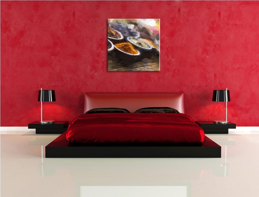 Pixxprint Gewürzvielfalt auf Holztisch als Leinwandbild/Grösse: 70x70 cm/Wandbild/Kunstdruck/fertig
