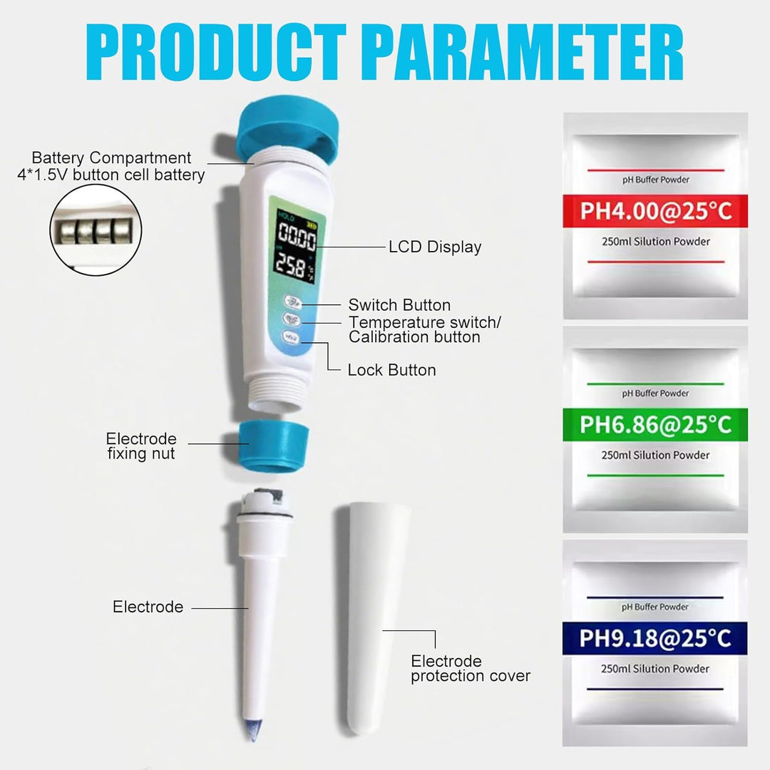 3T6B pH Messgerät für Lebensmittel, Digitales pH-Meter mit LCD ℃/℉ Display und ATC für Lösung, Wasse