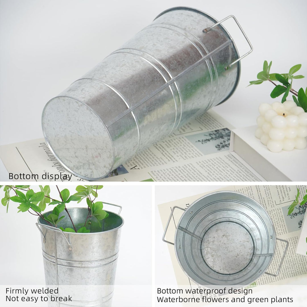 Notakia 30,5 cm grosse verzinkte Metallvasen im Bauernhaus-Stil, französische Blumeneimervasen für S