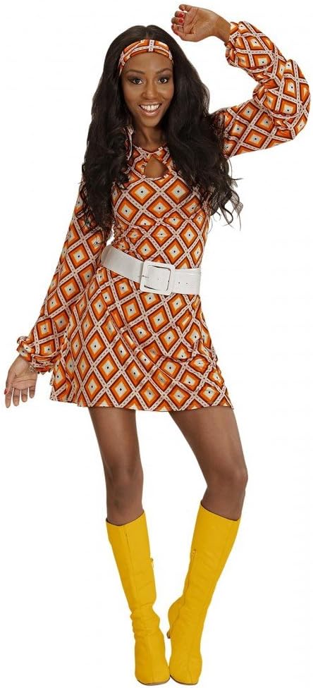 shoperama 70er Jahre Retro-KLEID mit Rhombus-Muster Orange Disco Damen-Kostüm Siebziger L Orange/Gel