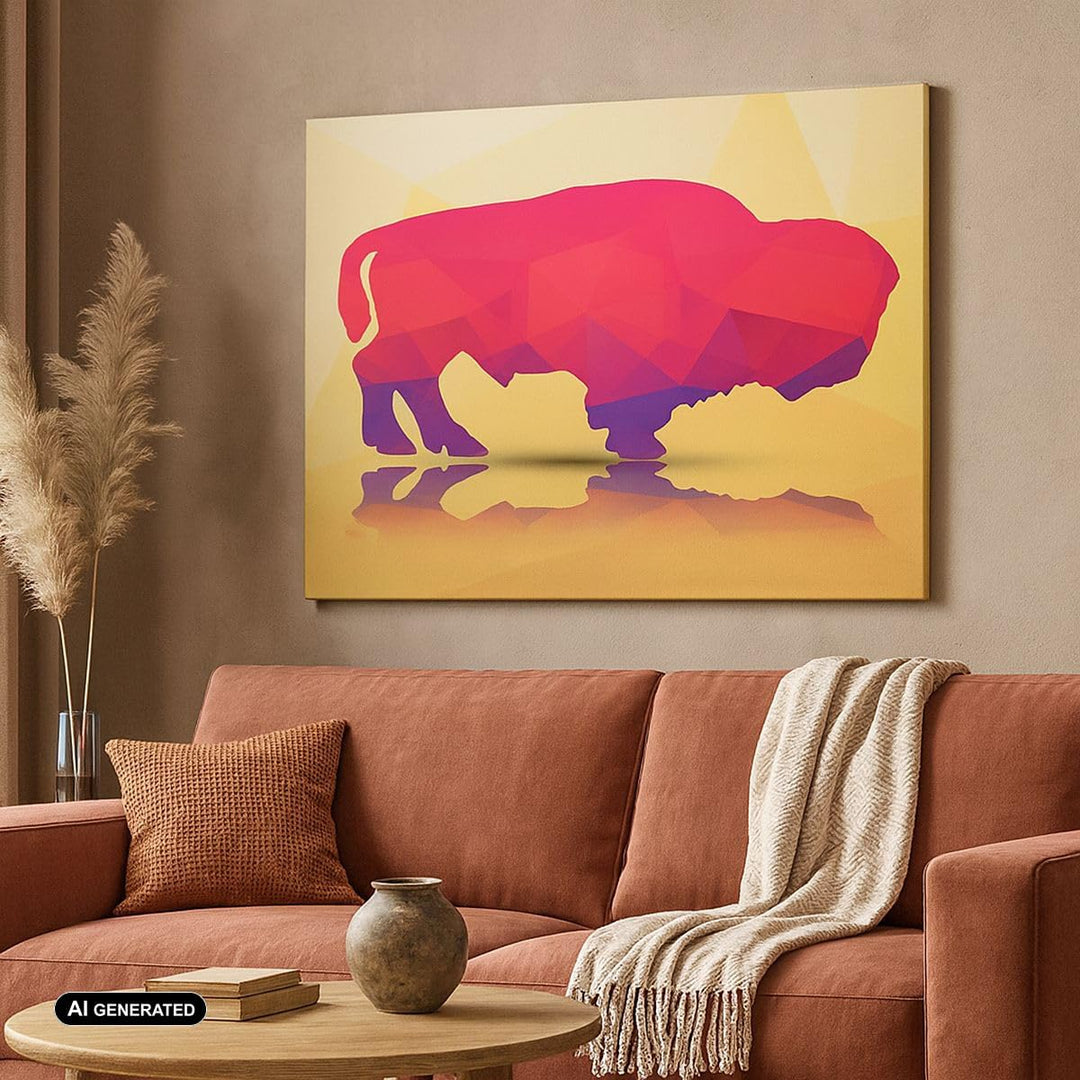 Bilder auf Leinwand Bison Illustration Bunt Grafik Leinwandbild 70x50cm Wandbilder Dekoration Wohnzi