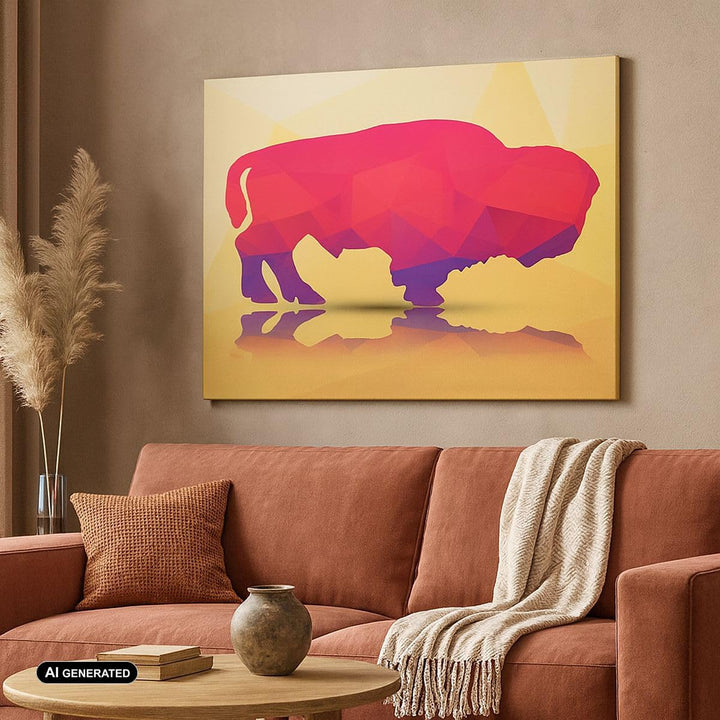 Bilder auf Leinwand 100x70cm Leinwandbild Bison Illustration Bunt Grafik Gross Wanddeko Bild Schlafz