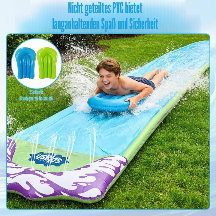 Wasserrutsche Garten für Kinder, 15.8ft/480cm Aufblasbare Wasserrutsche mit 2 Bodyboards, Single Was