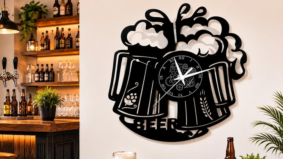 Instant Karma Clocks Vinyl Wanduhr, Handgefertigt, Beer Bier, Barman Cocktail Bar