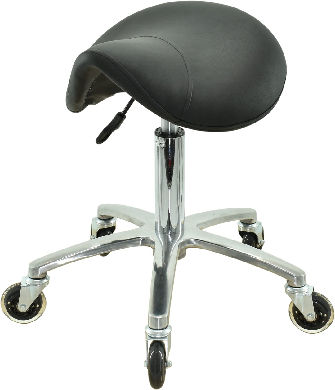 Sattelsitz Rollhocker höhenverstellbar von 50-65 cm auf Premiumrollen, Drehhocker, Rollhocker, Praxi