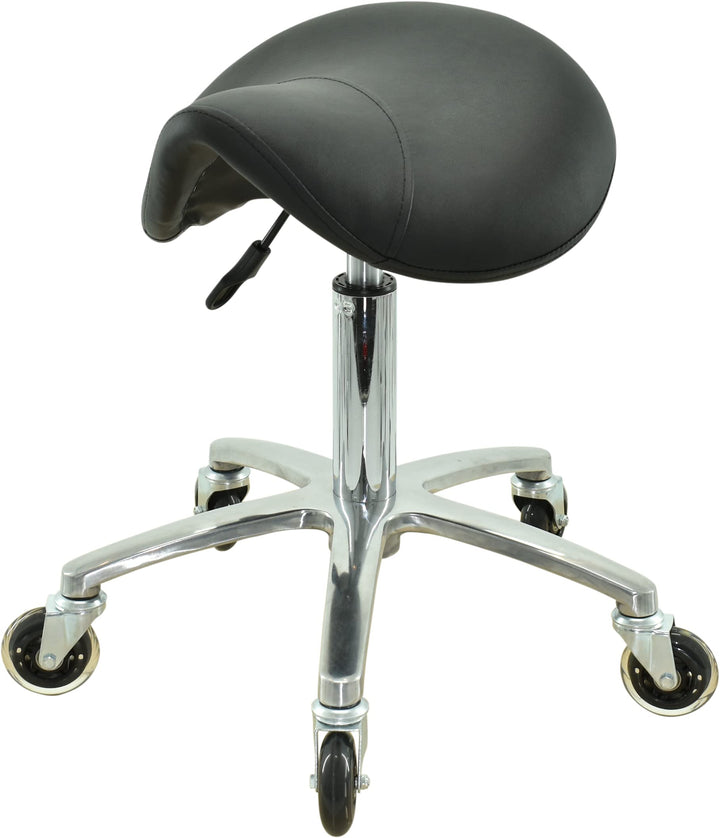 Sattelsitz Rollhocker höhenverstellbar von 50-65 cm auf Premiumrollen, Drehhocker, Rollhocker, Praxi