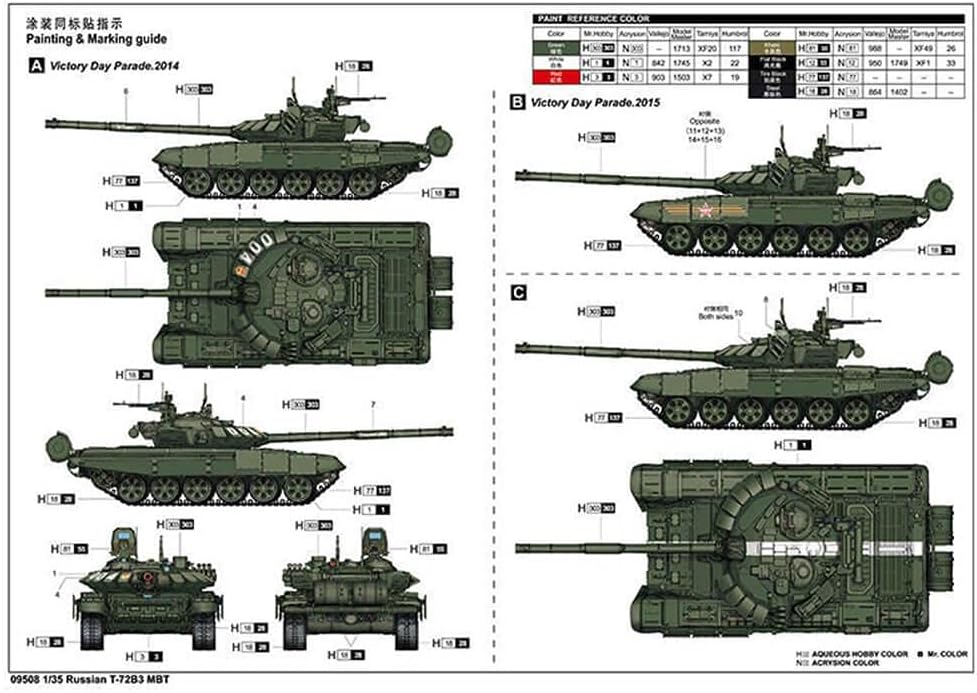 Trumpeter 9508 Russian T-72B3 MBT Plastikmodellbausatz, Farbig
