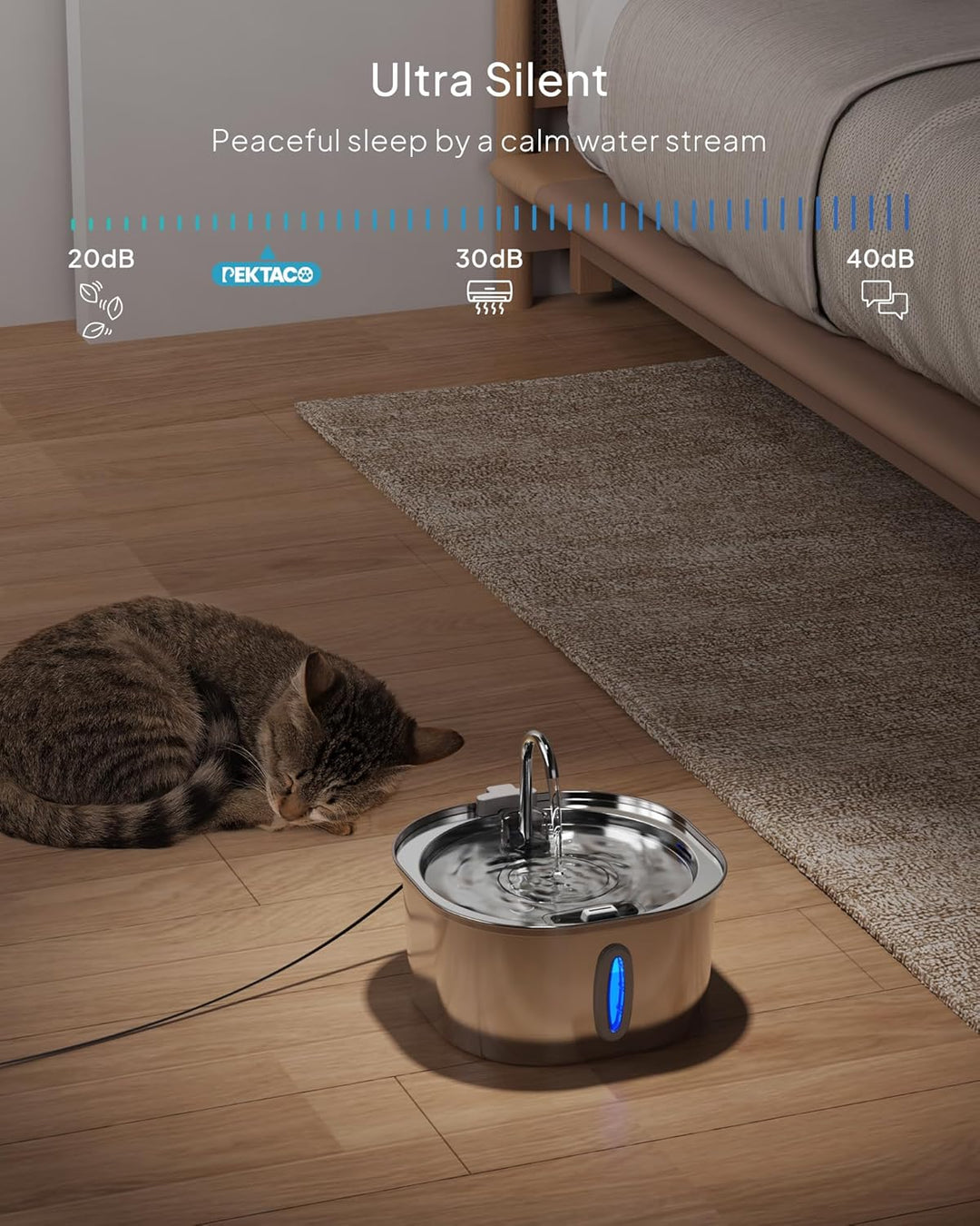 PEKTACO 3.2L Trinkbrunnen für Katze Edelstahl – Katzen Trinkbrunnen mit Sichtfenster, Leiser Betrieb