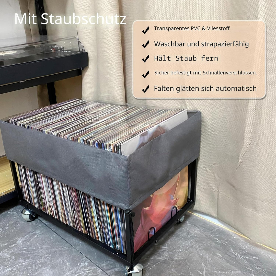 Schallplatten-Halter auf Rädern – für bis zu 100 LP – Albumhalter – Vinyl-Schallplatten-Organizer –