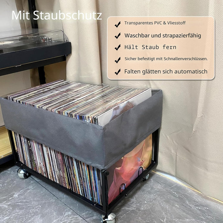 Schallplatten-Halter auf Rädern – für bis zu 100 LP – Albumhalter – Vinyl-Schallplatten-Organizer –