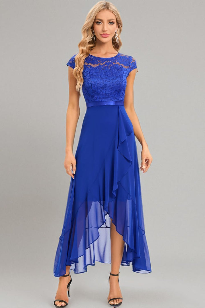 Bbonlinedress Abendkleider elegant für Hochzeit Spitzenkleid Chiffon Hi-Lo Kleid Brautjunferkleid Pa