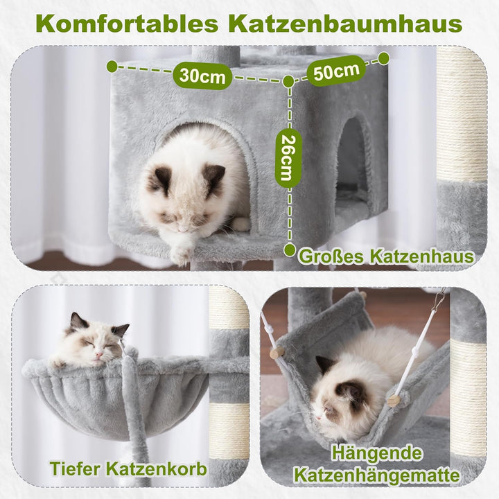 Kratzbaum, Katzenbaum gross für Innenbereich, 160 cm Katzenkratzbaum mit 2 grossen Plattformen, 2 Kö