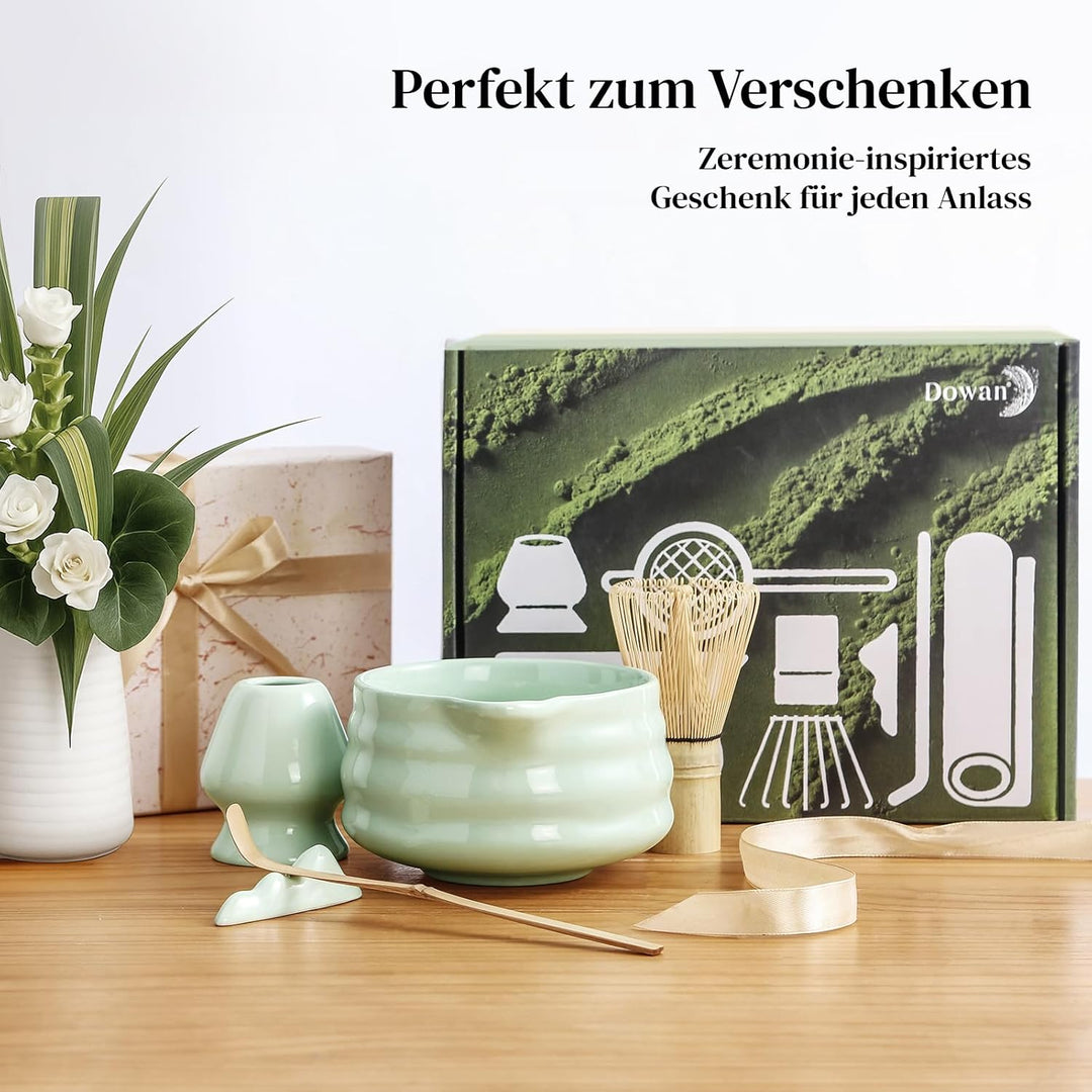 DOWAN Matcha Set, 7 Stück Matcha Tee Set, Matcha Zubehör Grün, Matcha Besen Set Keramik, Matcha Scha