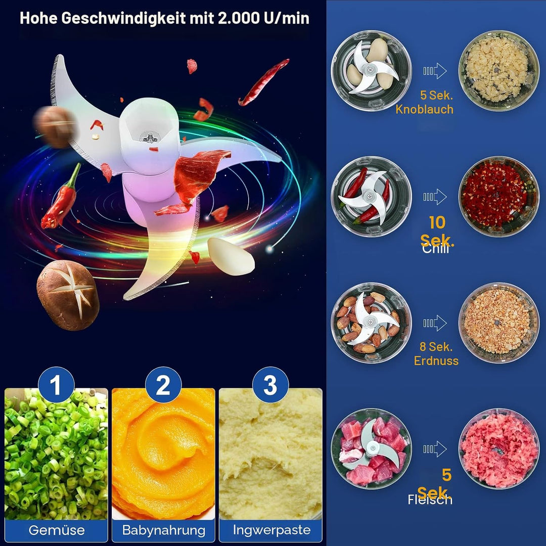 BlumWay 2 in 1 Elektrischer Knoblauchzerkleinerer, Mini-Zerkleinerer mit Eierschlägel, Lebensmittelz