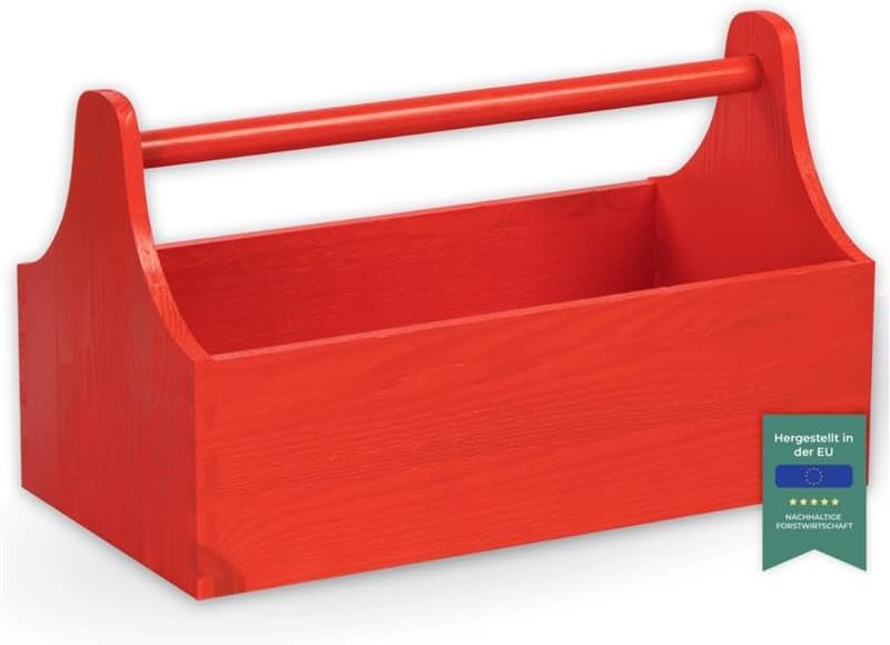 LAUBLUST Werkzeugkiste aus Holz - Werkzeugkasten mit Griff - Rot, 34 x 18 x 20 cm | Werkzeugkoffer l
