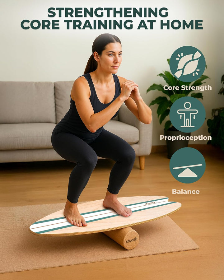 STAASH® Pro Balance Board inkl. Schutzmatte & Rolle + VIDEOKURS - Gleichgewichtstrainer für Indoor-S
