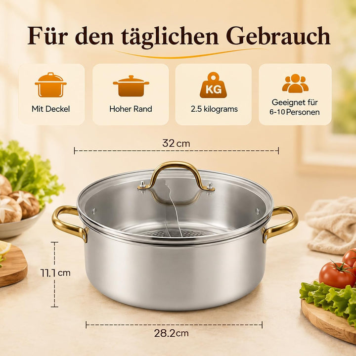 Hot Pot Edelstahl Yin Yang Hotpot Suppentopf Kochtopf Chinesischer Hotpot für Pfanne Induktion, Serv
