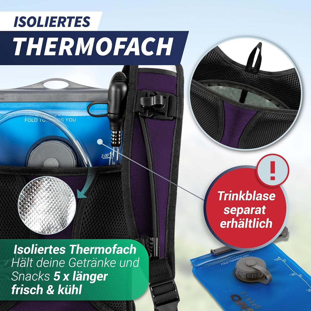 SASMO® Laufrucksack Damen 6L (Beere) mit Thermofach | Lauf Rucksack - Ultraleicht 300g | Laufrucksac