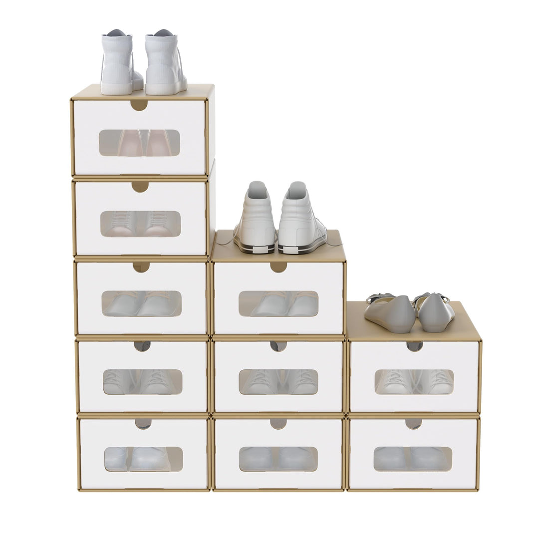 SUBTLETY 10 Stück Schuhboxen Pappkarton Schuhkiste mit Sichtfenster Klappbare Schuhschachtel aus Kra