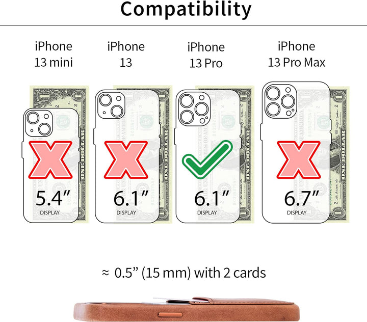 Dockem Echtleder Hülle für iPhone 13 Pro mit Kartenfachen und Integrierter Metallplatte zur Magnetis
