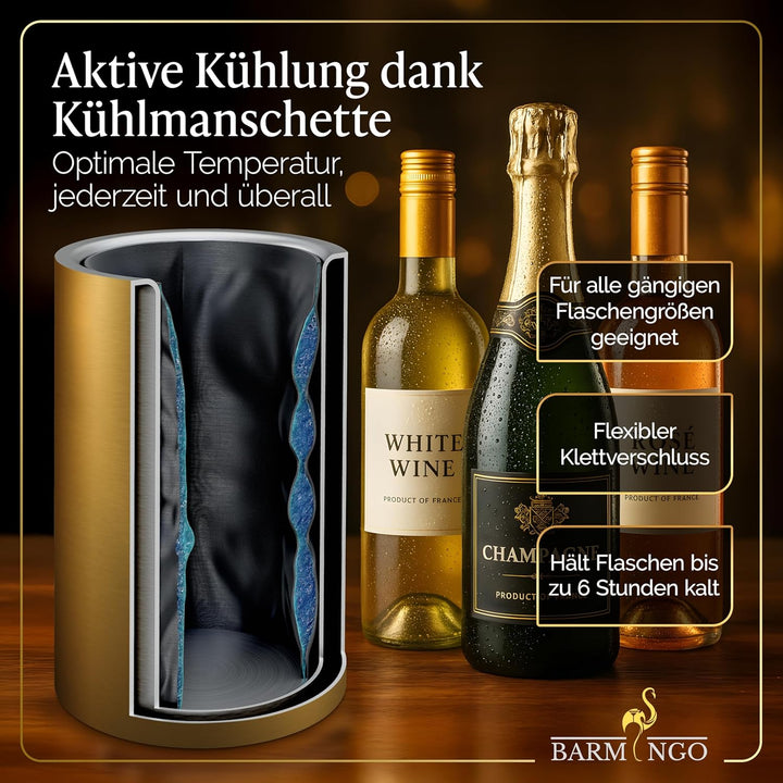 Weinkühler Edelstahl mit 2 Kühlakkus – Getränkekühler & Flaschenkühler für Wein, Sekt, Champagner |