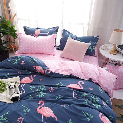 Homewish Flamingo Bettbezug 155x220 Rosa Flamingo Bettbezug Süsses Tier Blumen Flamingo Bettwäsche-S