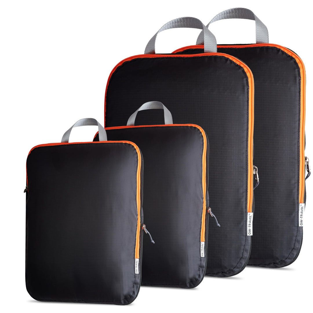 OW-Travel Koffer Organizer Kompression Set Schwarz 4 Stück (2 Mittel 2 Gross), Einfach zu organisier
