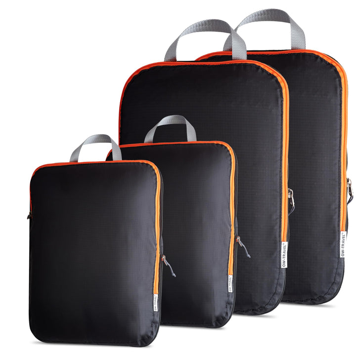 OW-Travel Koffer Organizer Kompression Set Schwarz 4 Stück (2 Mittel 2 Gross), Einfach zu organisier