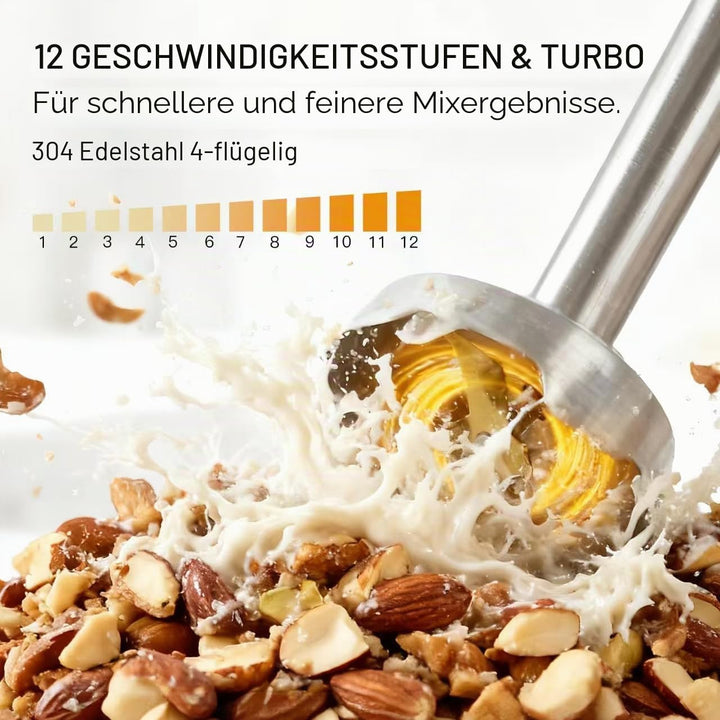 MegaWise 3-in-1 Stabmixer mit Titanbeschichtung, 400W Leistung mit 12 Geschwindigkeiten, 80% Schärfe