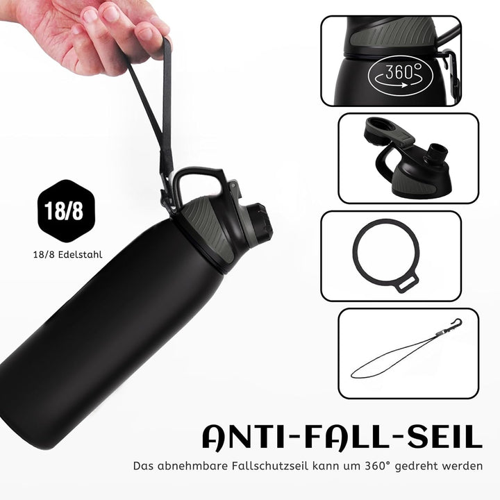 Fjbottle Edelstahl Trinkflasche Sport mit Magnetischem Deckel 1L, 800ml, 600ml, 400ml BPA-Frei Ausla